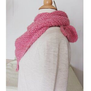 Hand knitted fluffy rosy warm shawl
